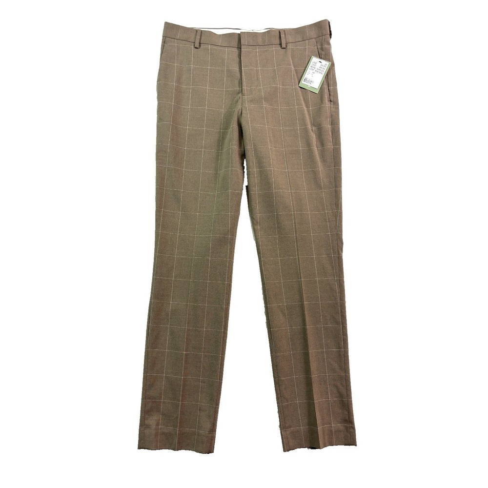 NEW H&M 34x30 Tan Windowpane Dress Suit Pants‎ Slim Fit Stretch Trousers Mens